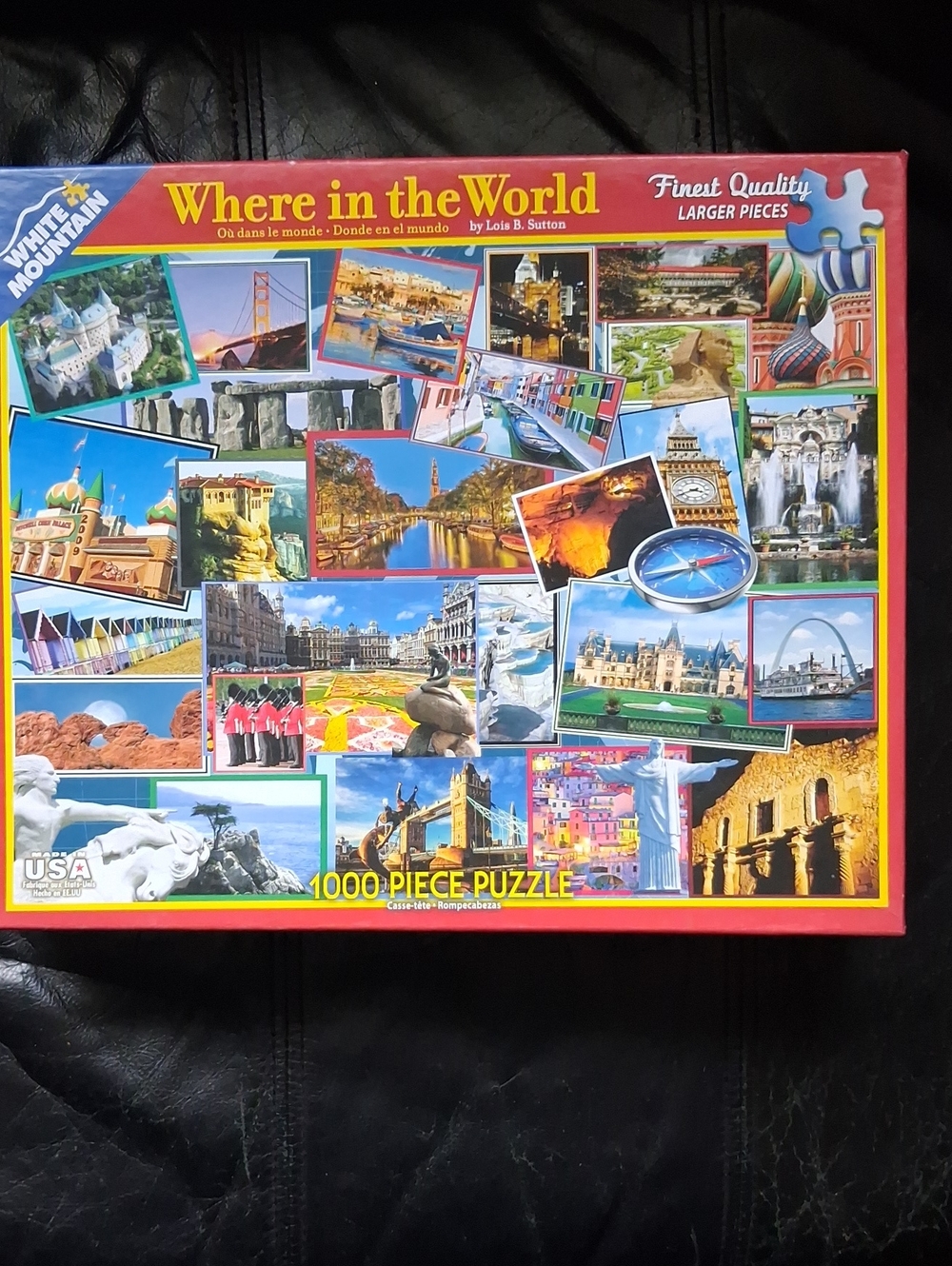White Mountain Where in the World 1000-Piece Puzzle - Red, Yellow, Blue, Green